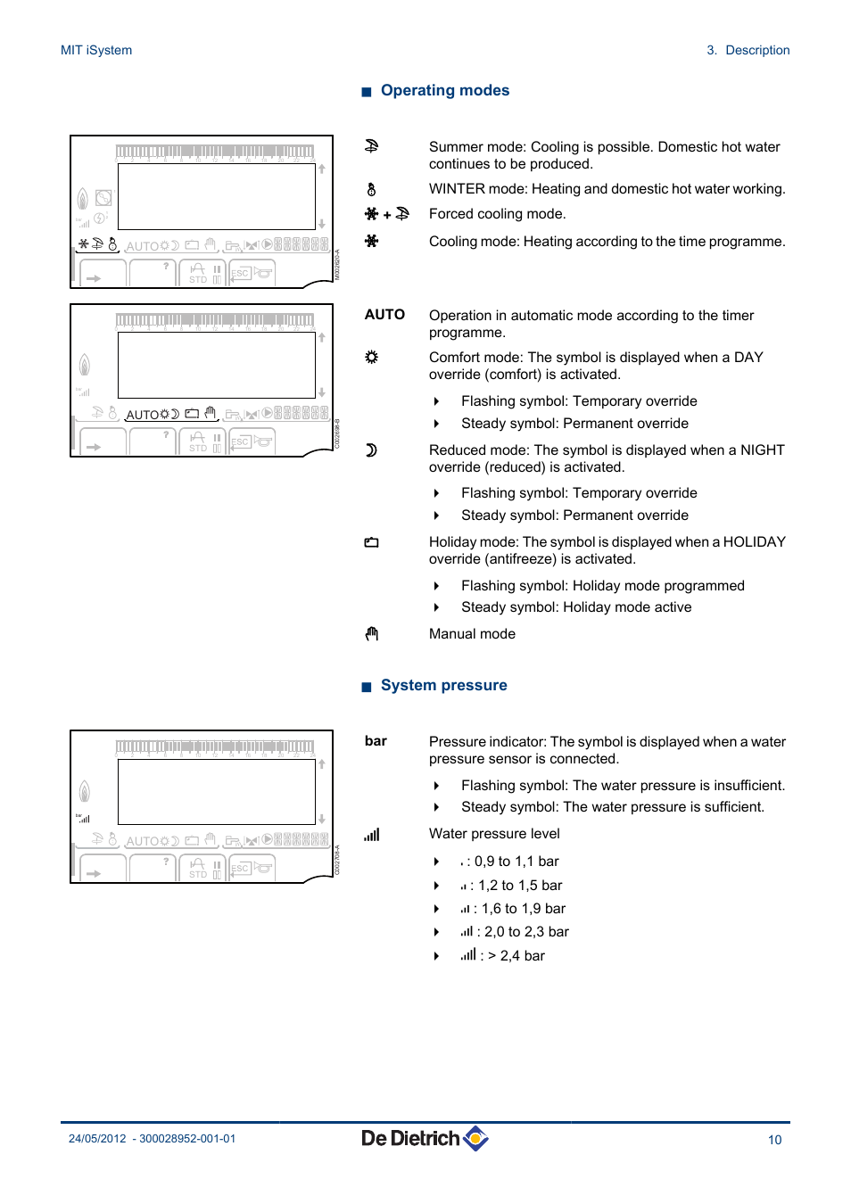 N operating modes, N system pressure | DE DIETRICH MIT iSystem User Manual | Page 11 / 36