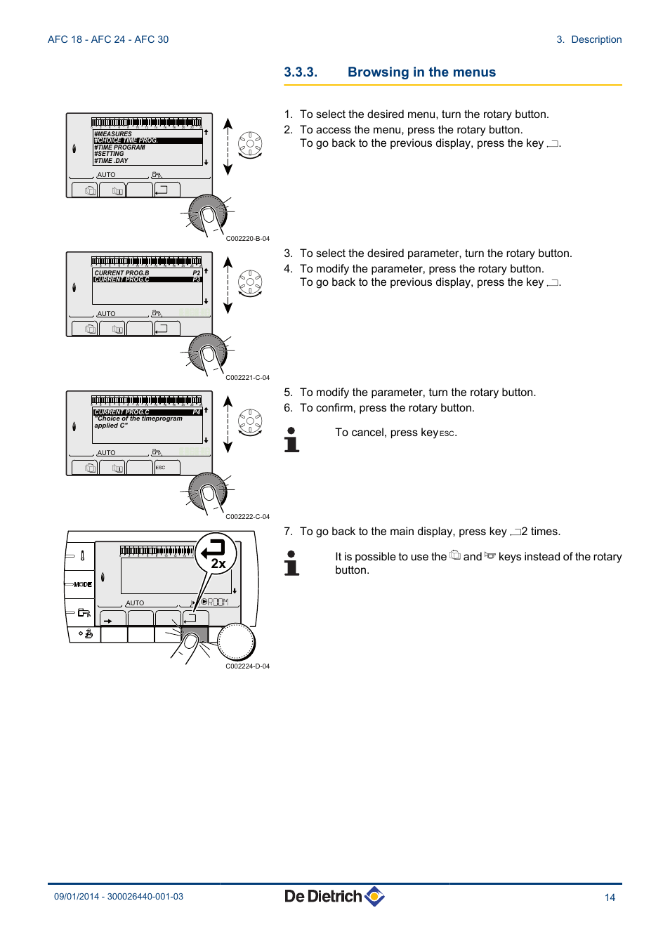 Browsing in the menus | DE DIETRICH AFC 18 - AFC 24 - AFC 30 User Manual | Page 15 / 44