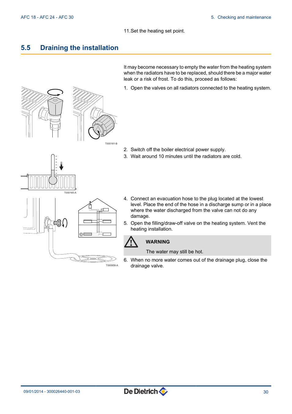 Draining the installation, 5 draining the installation | DE DIETRICH AFC 18 - AFC 24 - AFC 30 User Manual | Page 31 / 44