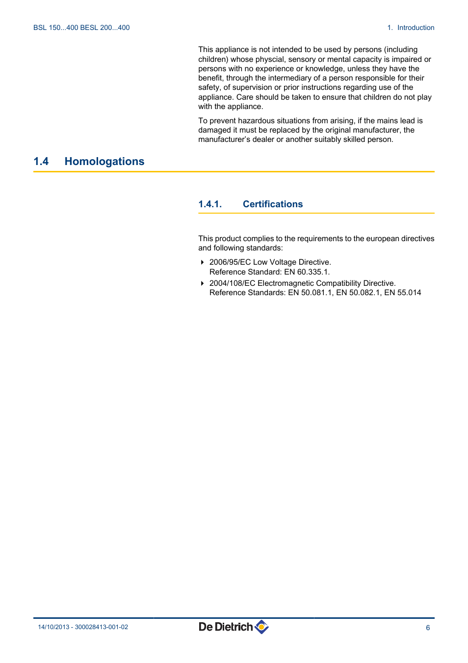 Homologations, Certifications, 4 homologations | DE DIETRICH BSL 200...400 - BESL 200...400 User Manual | Page 7 / 28