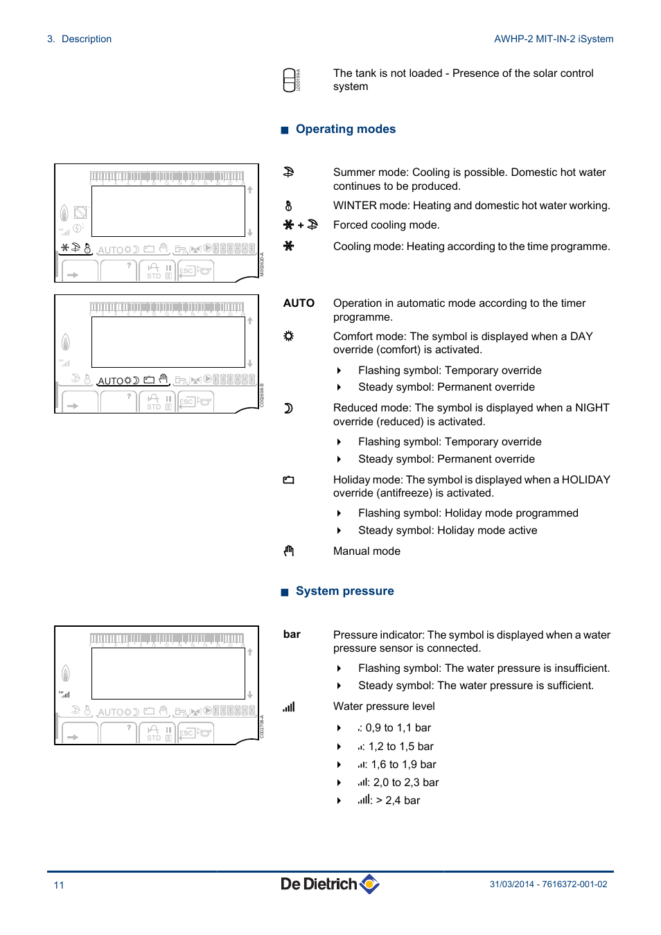 N operating modes, N system pressure | DE DIETRICH AWHP-2 MIT-IN-2 iSystem User Manual | Page 12 / 36