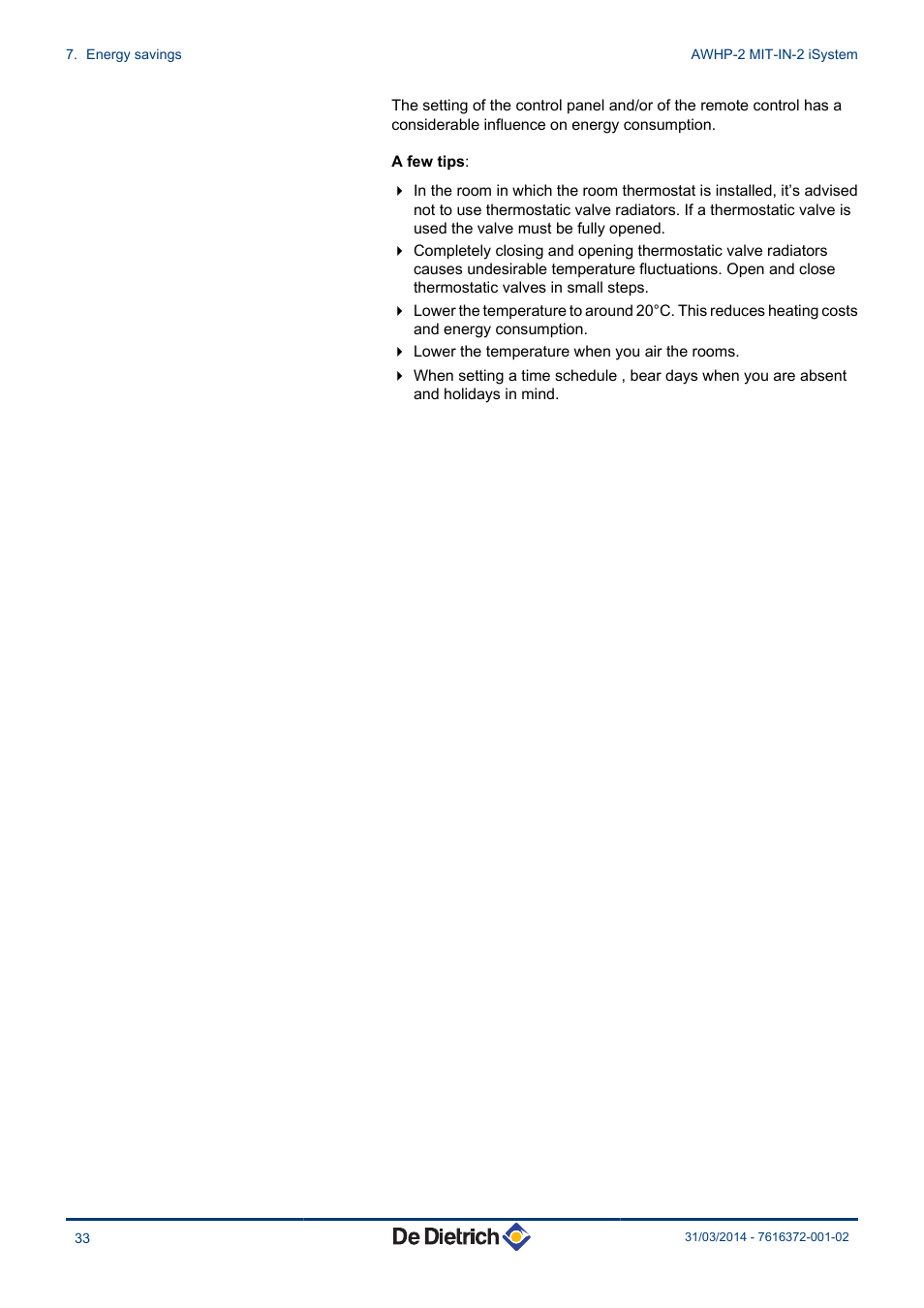 DE DIETRICH AWHP-2 MIT-IN-2 iSystem User Manual | Page 34 / 36