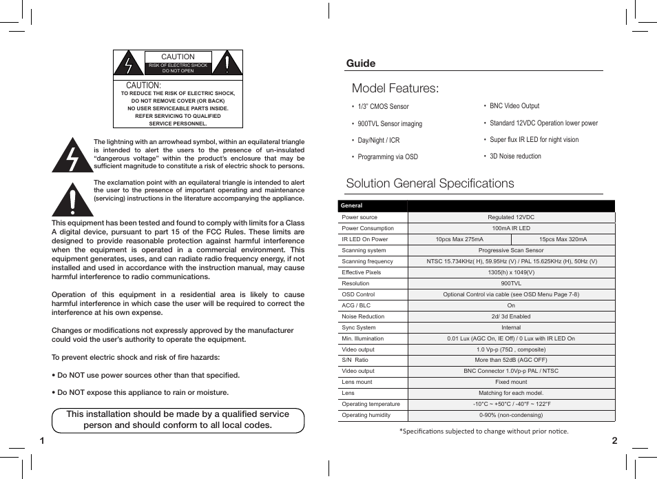 Solution general specifications, Model features, Guide | eLine Technology AN2 Series User Manual | Page 2 / 6