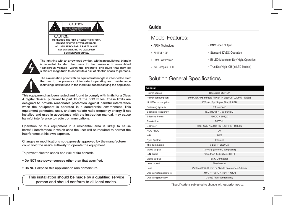 Solution general specifications, Model features, Guide | eLine Technology AN1 Series User Manual | Page 2 / 6