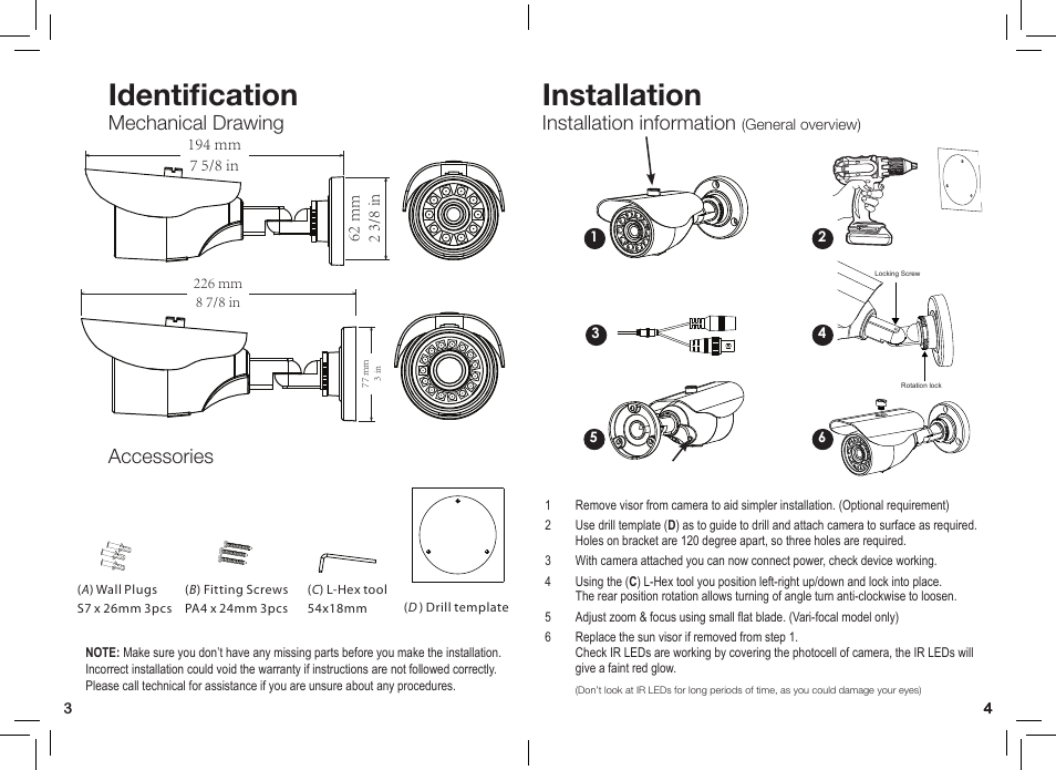 Identification, Installation, Mechanical drawing | Installation information, Accessories | eLine Technology AN1 Series User Manual | Page 3 / 6