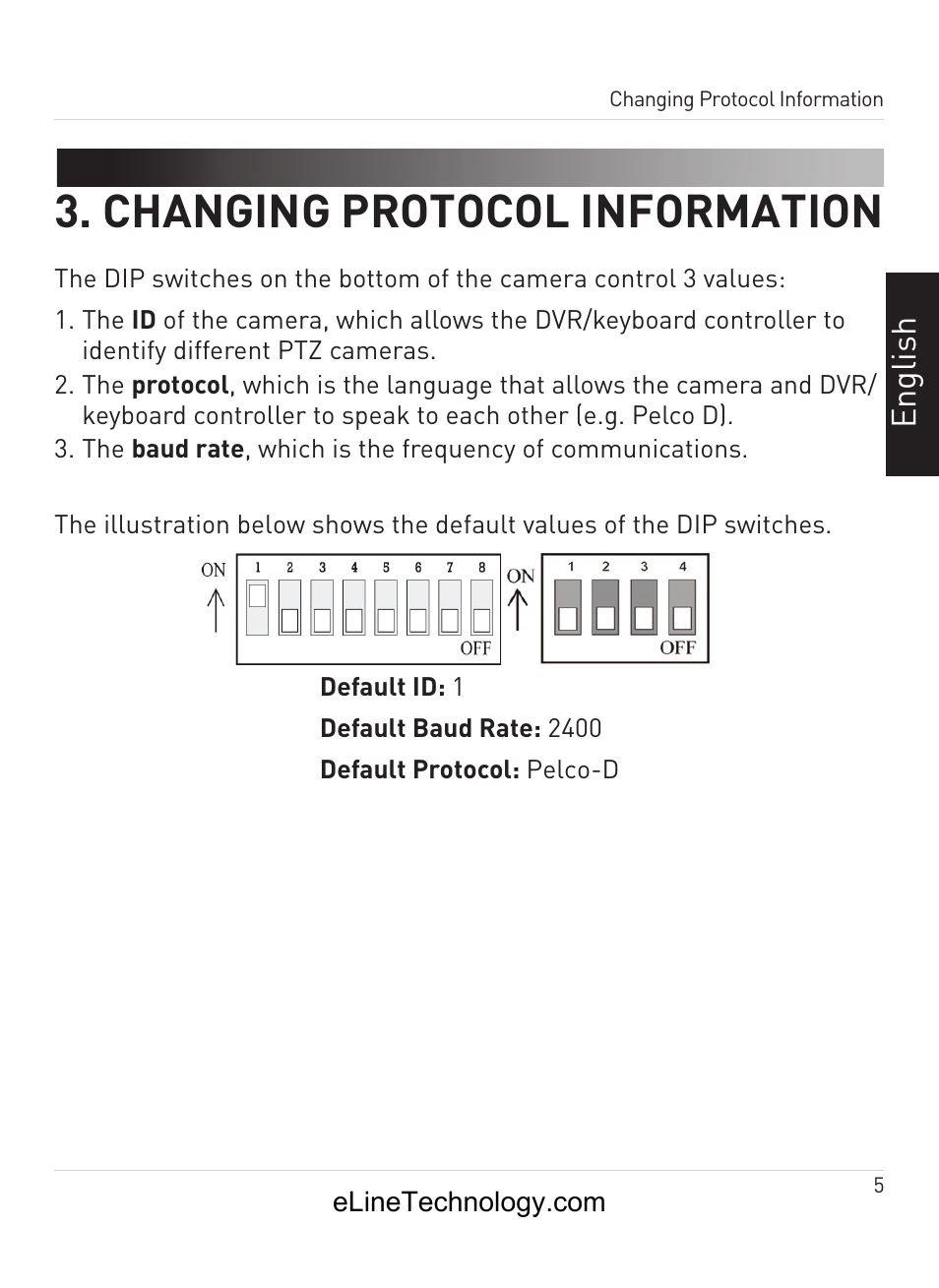 Changing protocol information, En gl is h | eLine Technology ANPTZ-70-10DN User Manual | Page 10 / 42