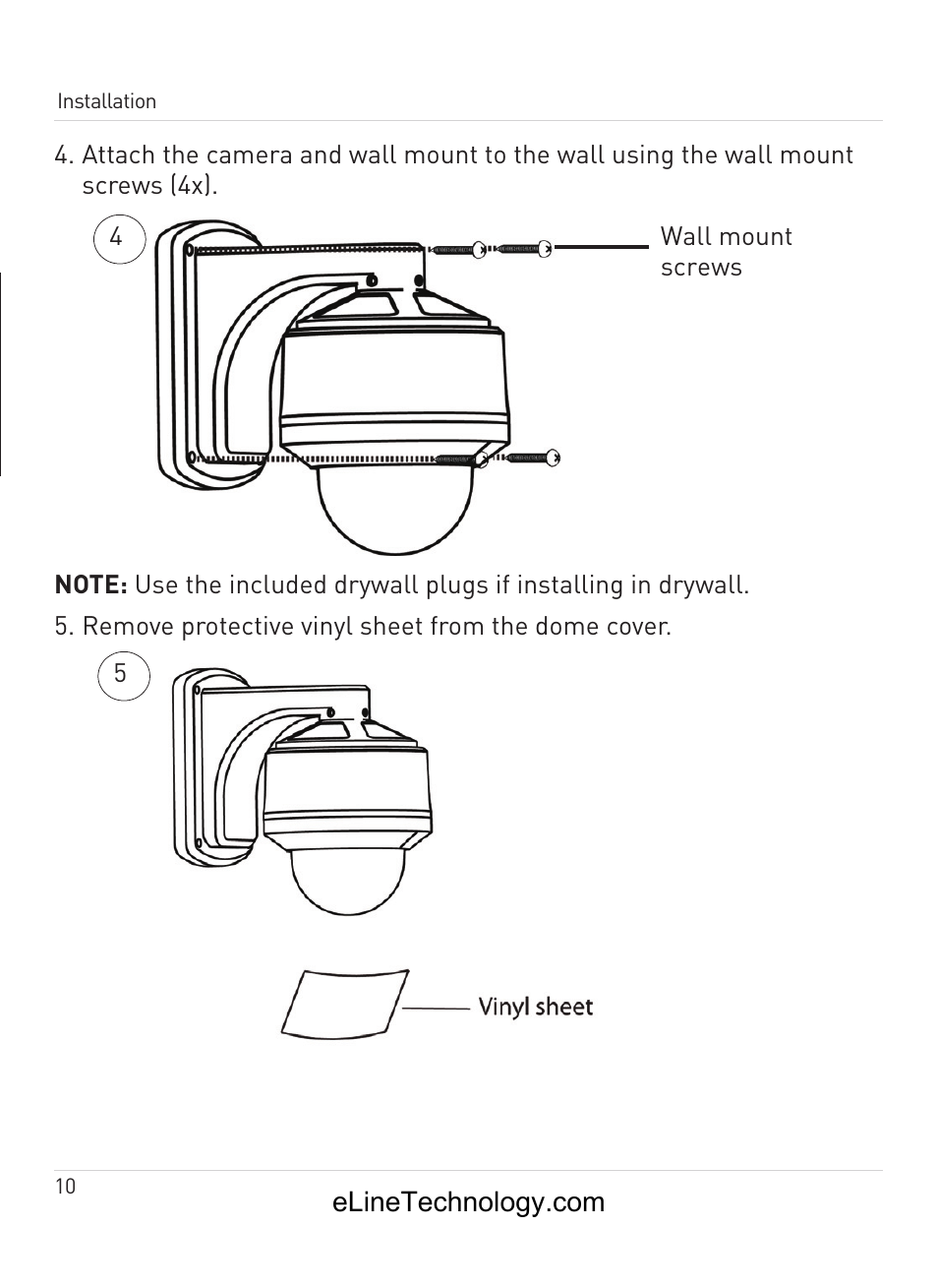 Installation, 1 installation warnings, 2 wall mount installation (indoor/ outdoor) | English | eLine Technology ANPTZ-70-10DN User Manual | Page 15 / 42