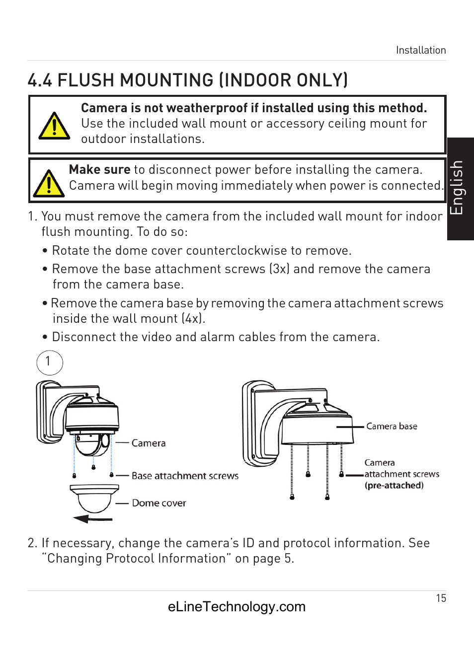 4 flush mounting (indoor only), En gl is h | eLine Technology ANPTZ-70-10DN User Manual | Page 20 / 42