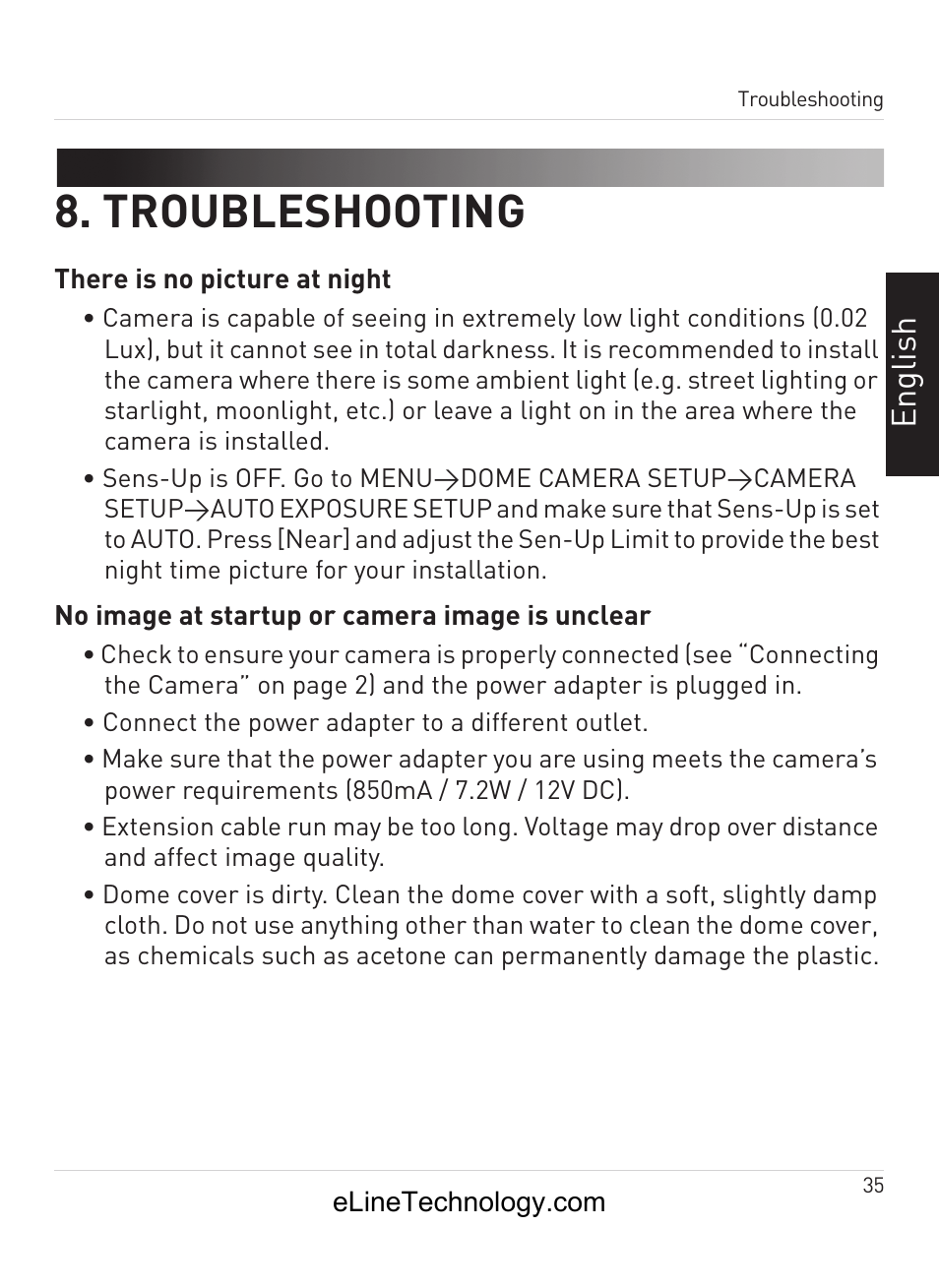 Troubleshooting, En gl is h | eLine Technology ANPTZ-70-10DN User Manual | Page 40 / 42