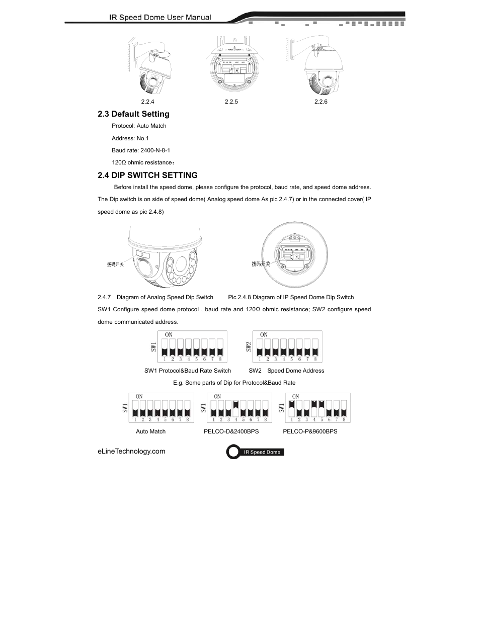 3 default setting, 4 dip switch setting | eLine Technology ANPTZ-56-37R User Manual | Page 14 / 46