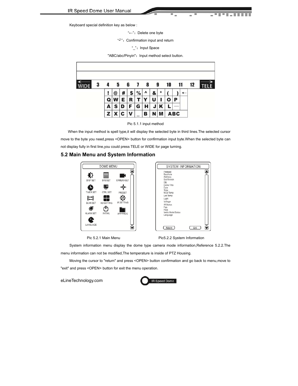 2 main menu and system information | eLine Technology ANPTZ-56-37R User Manual | Page 24 / 46