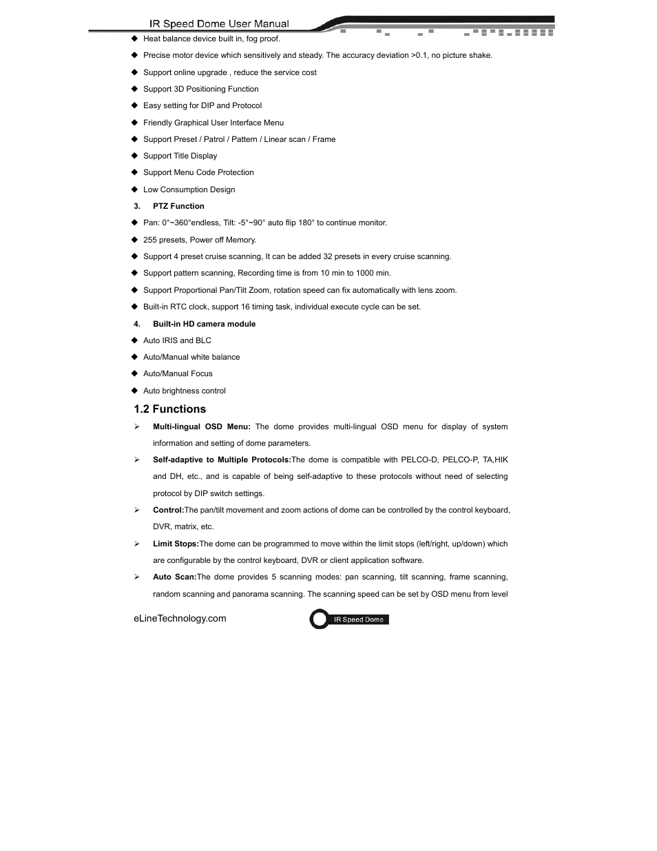 2 functions | eLine Technology ANPTZ-56-37R User Manual | Page 8 / 46