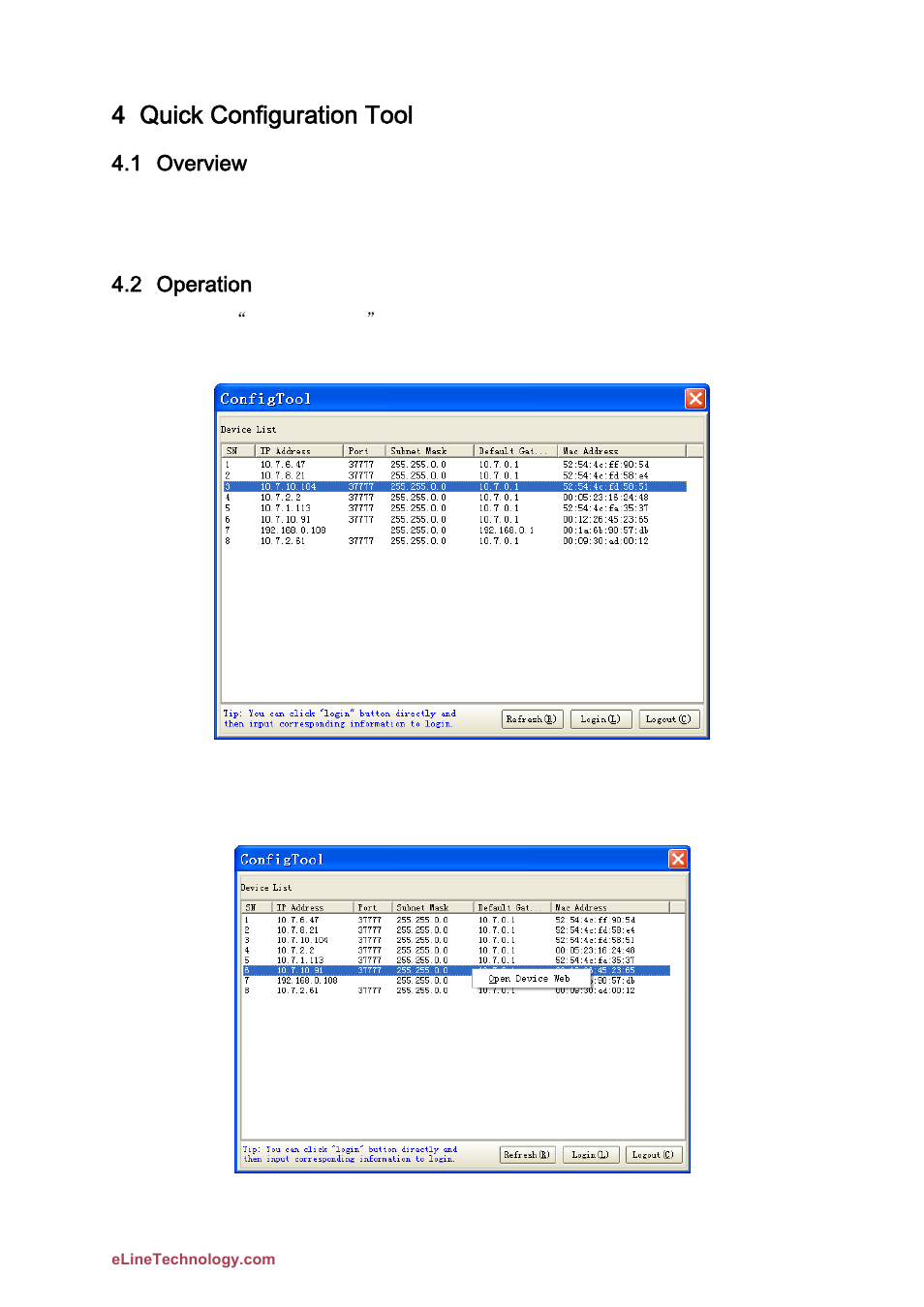 4 quick configuration tool, 1 overview, 2 operation | eLine Technology DFB User Manual User Manual | Page 34 / 41