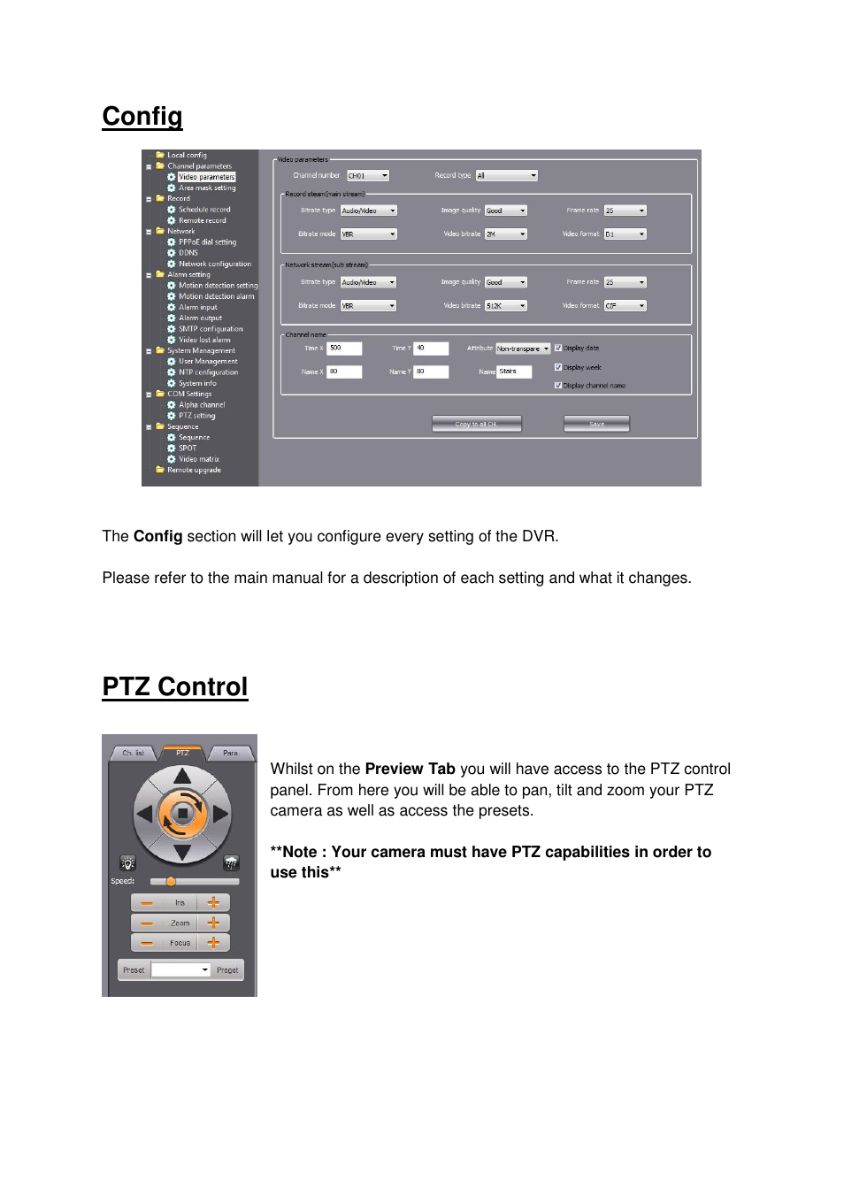 Config, Ptz control | eLine Technology ECO3 IE-Instruction User Manual | Page 5 / 6