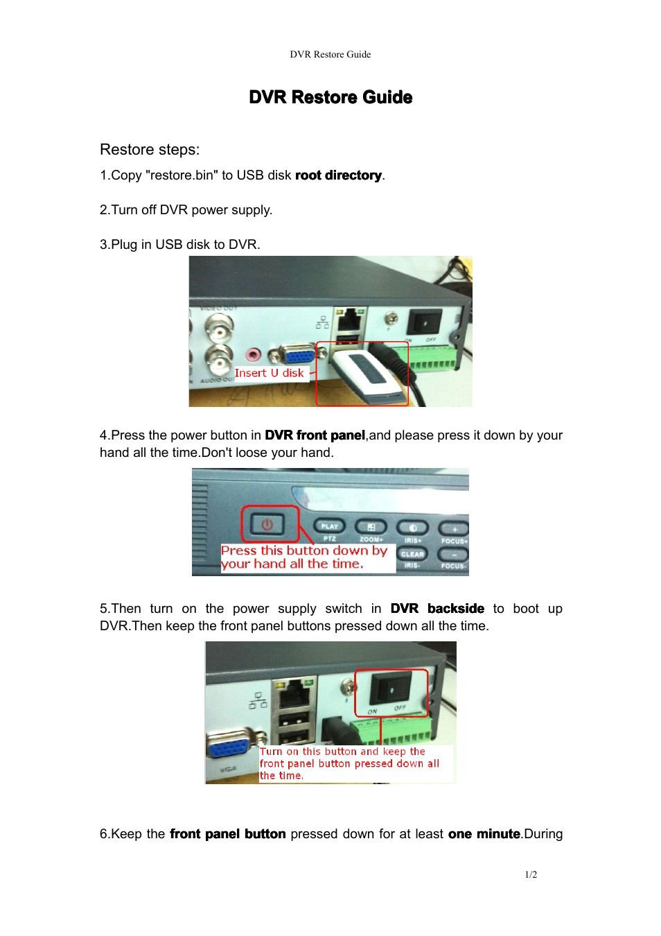 eLine Technology ECO3 Restore DVR Guide User Manual | 2 pages