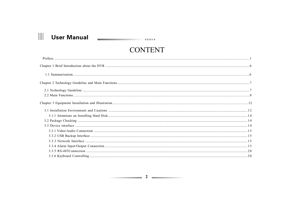 Content, User manual | eLine Technology ECO3 User Manual User Manual | Page 2 / 76