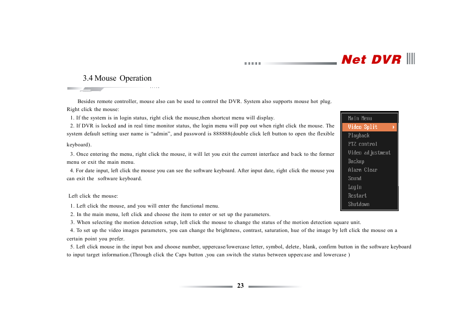Net dvr, 4 mouse operation | eLine Technology ECO3 User Manual User Manual | Page 23 / 76