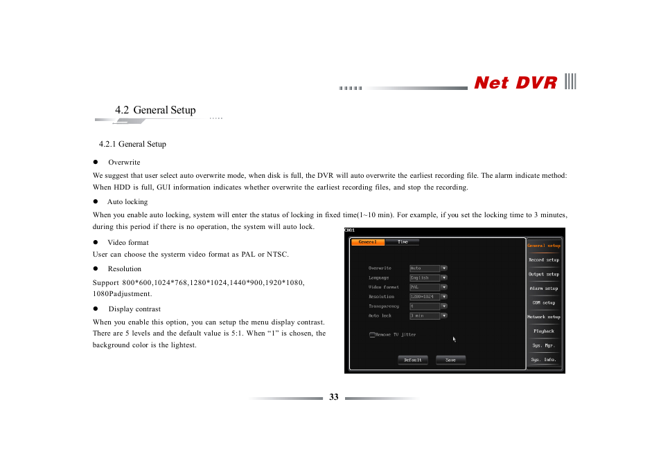 Net dvr, 2 general setup | eLine Technology ECO3 User Manual User Manual | Page 33 / 76