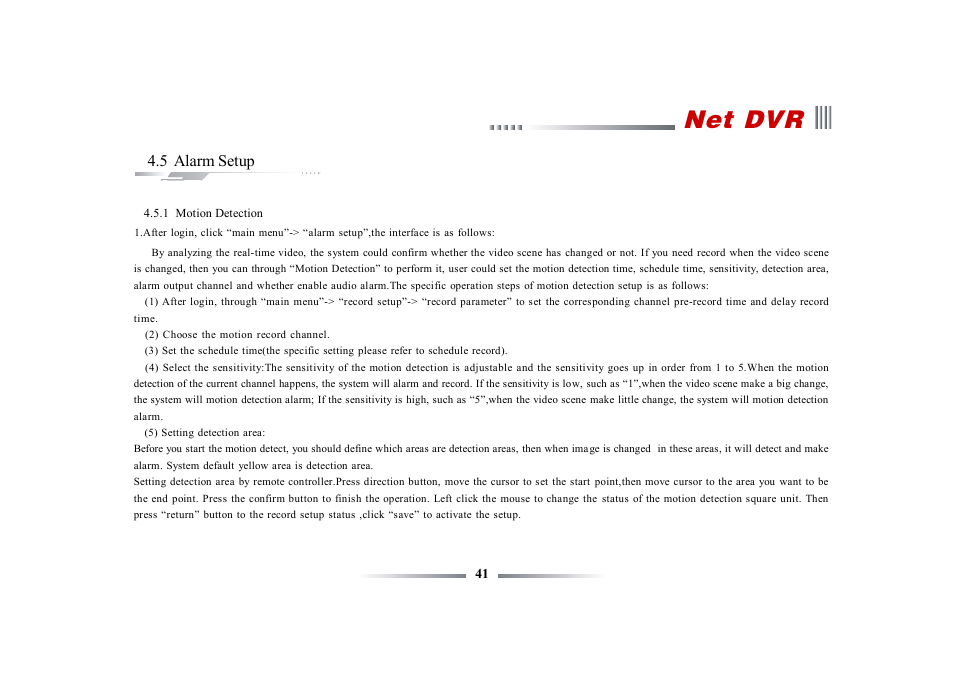 Net dvr, 5 alarm setup | eLine Technology ECO3 User Manual User Manual | Page 41 / 76