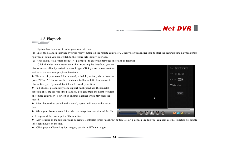 Net dvr, 8 playback | eLine Technology ECO3 User Manual User Manual | Page 51 / 76