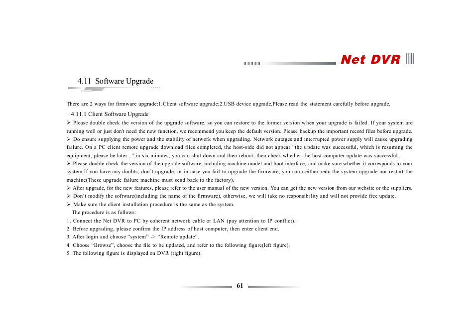Net dvr, 11 software upgrade | eLine Technology ECO3 User Manual User Manual | Page 61 / 76