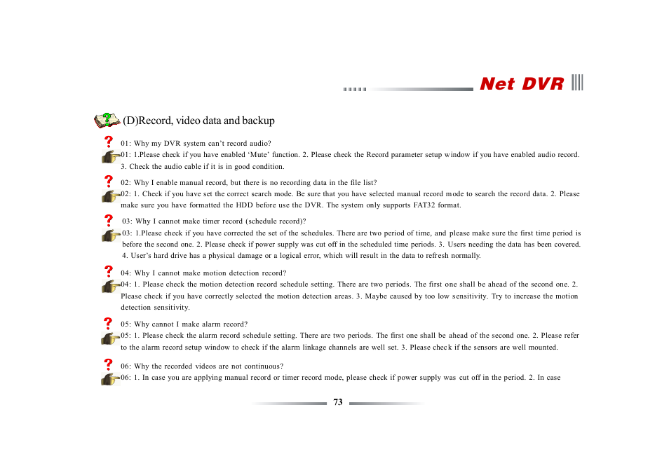 Net dvr, D)record, video data and backup | eLine Technology ECO3 User Manual User Manual | Page 73 / 76