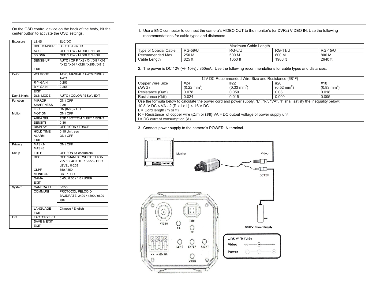 Connections, On-screen display (osd) settings | eLine Technology EFB_EEFB Quick Start User Manual | Page 2 / 2