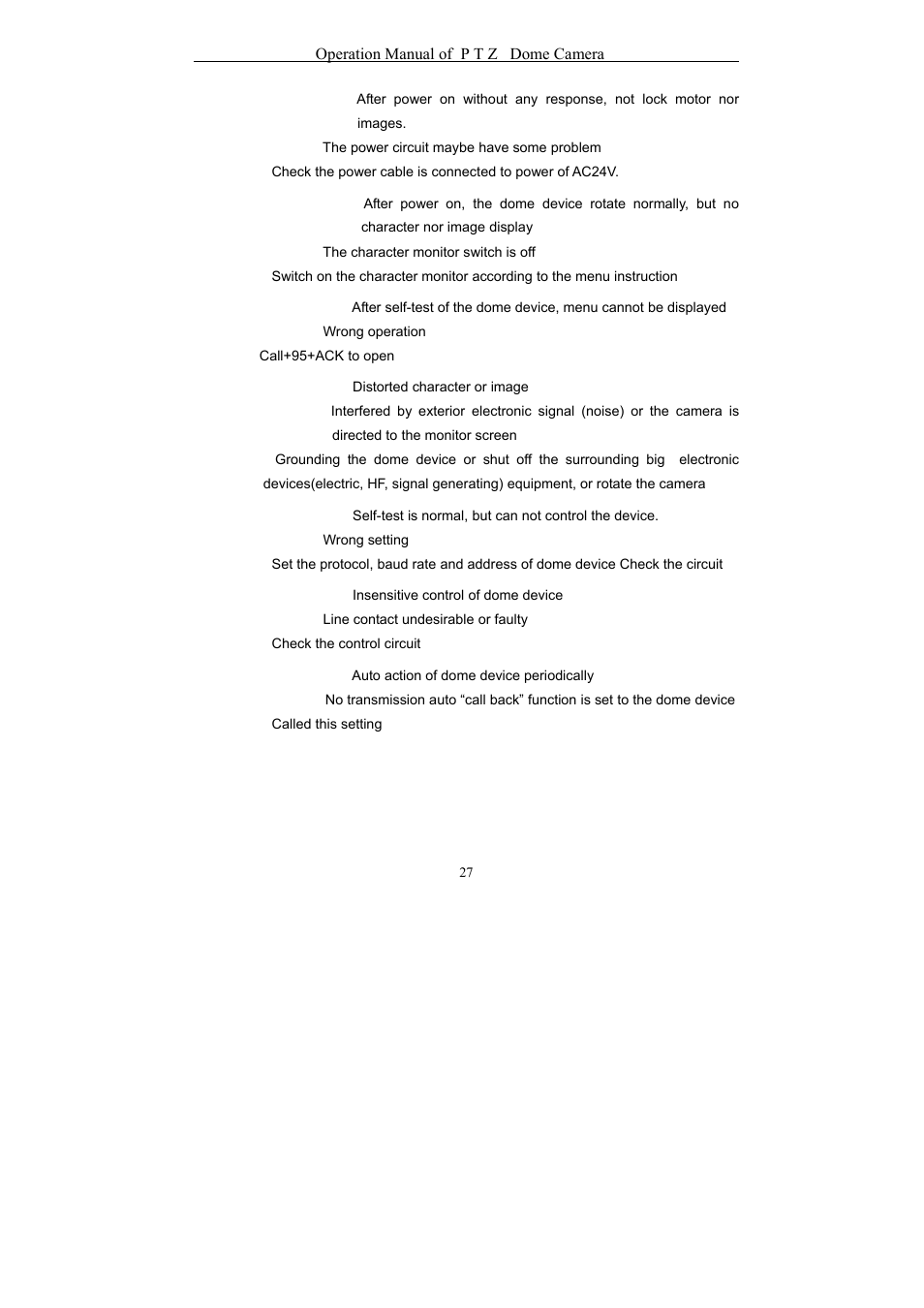 Chapter 4 trouble shooting of dome device | eLine Technology EPTZ-27IR User Manual User Manual | Page 28 / 28
