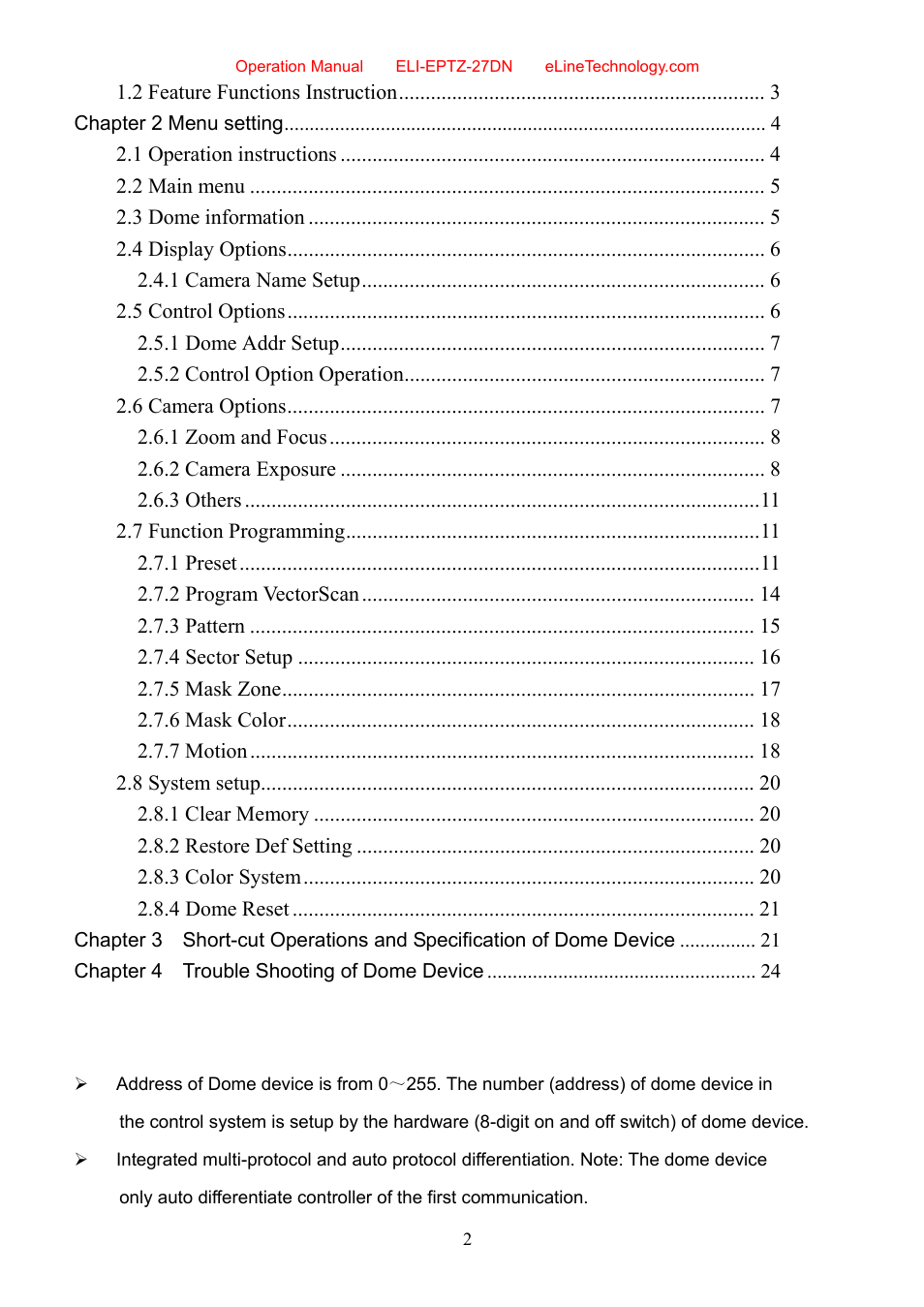 eLine Technology EPTZ-27DN User Manual User Manual | Page 3 / 26