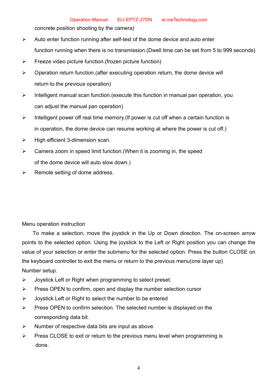 Chapter 2 menu setting | eLine Technology EPTZ-27DN User Manual User Manual | Page 5 / 26