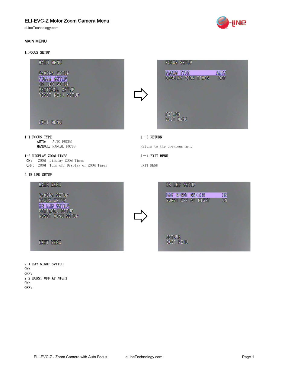 eLine Technology EVC-Z OSDmenu User Manual | 3 pages