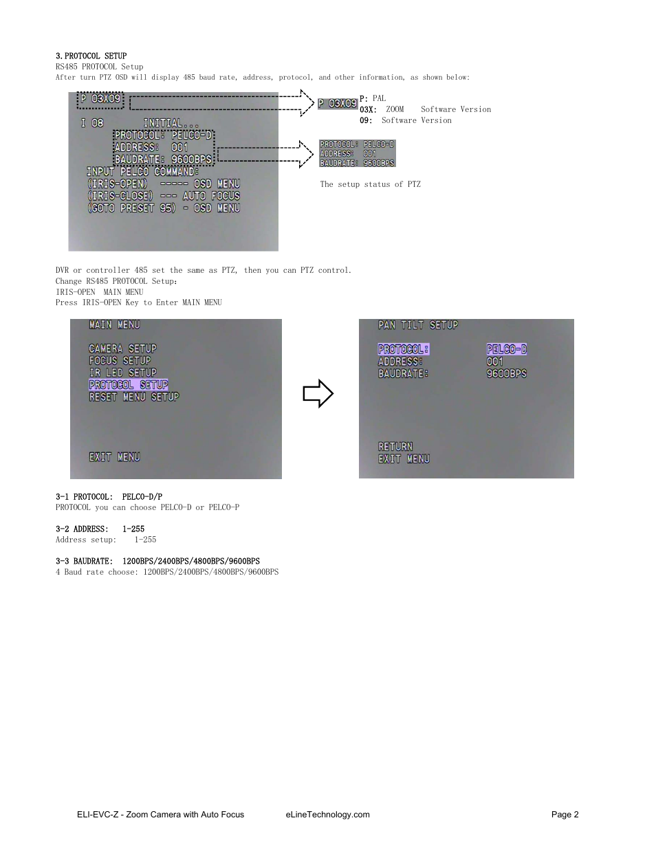 eLine Technology EVC-Z OSDmenu User Manual | Page 2 / 3