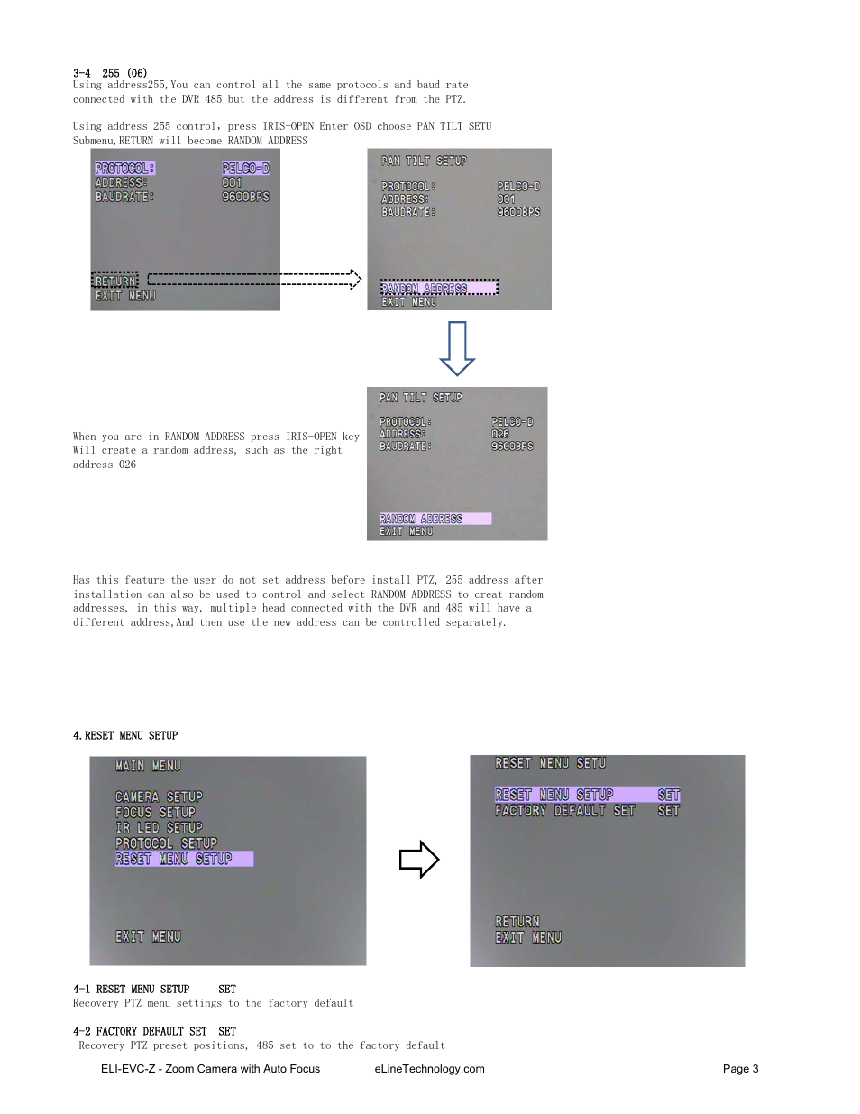 eLine Technology EVC-Z OSDmenu User Manual | Page 3 / 3