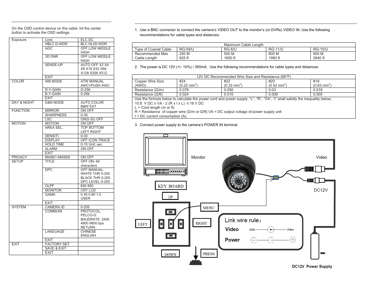 Connections, On-screen display (osd) settings | eLine Technology EVC Quick Start User Manual | Page 2 / 2