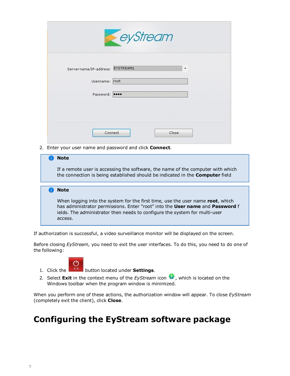 Configuring the eystream software package | eLine Technology EYS-VMS eyStream Quick Start User Manual | Page 7 / 16