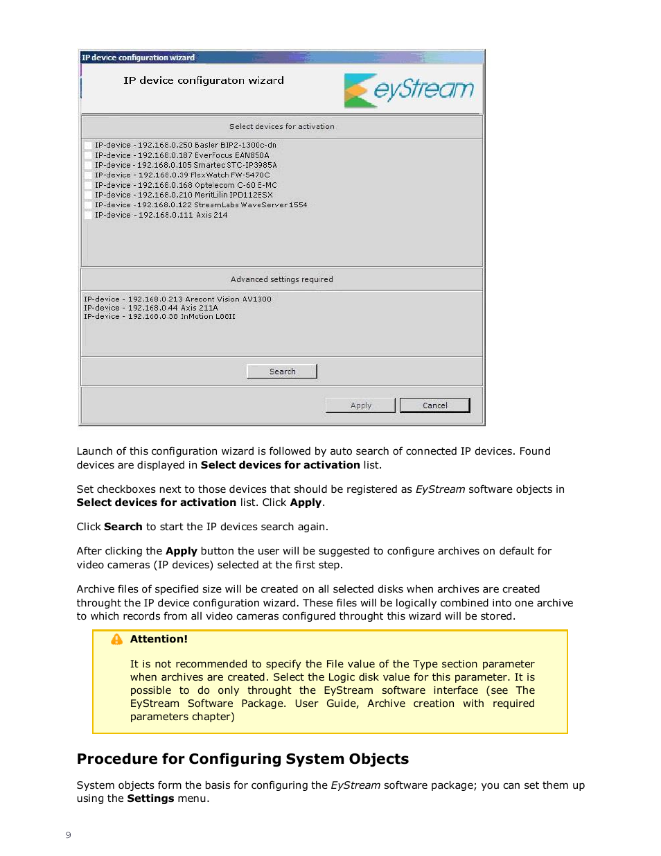 Procedure for configuring system objects | eLine Technology EYS-VMS eyStream Quick Start User Manual | Page 9 / 16