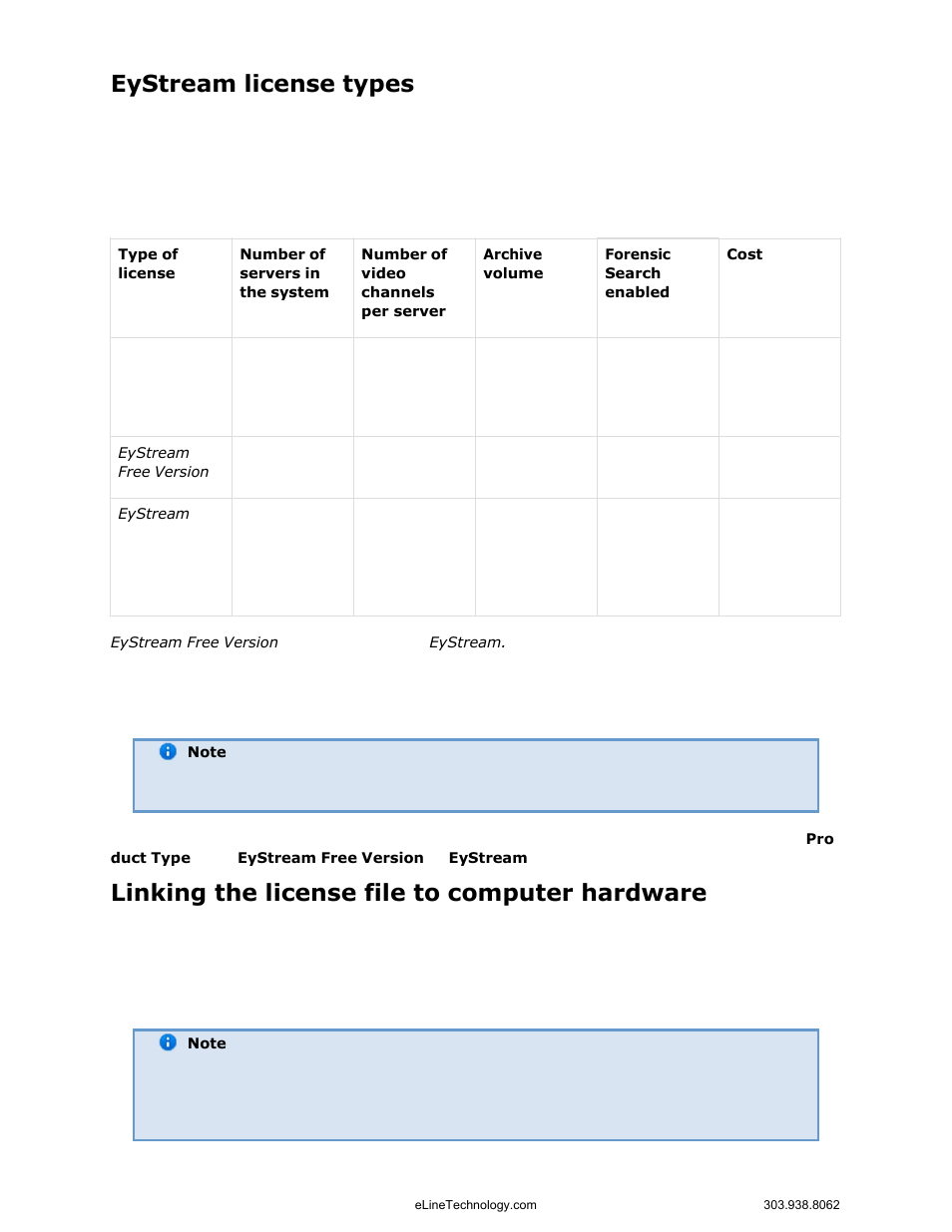 Eystream license types, Linking the license file to computer hardware | eLine Technology EYS-VMS eyStream User Manual Part1 User Manual | Page 39 / 100