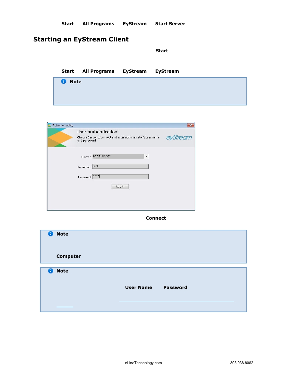 Starting an eystream client | eLine Technology EYS-VMS eyStream User Manual Part1 User Manual | Page 42 / 100