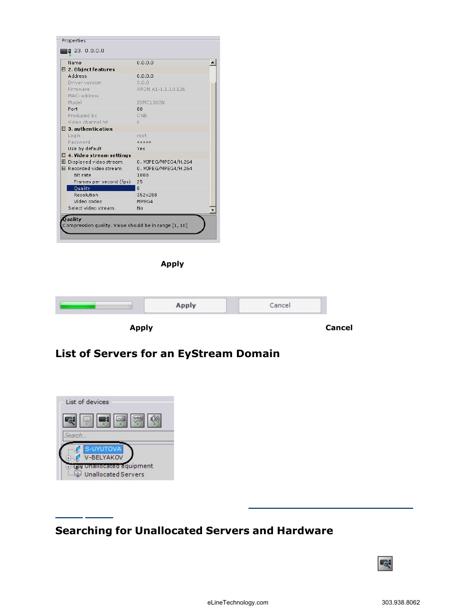 List of servers for an eystream domain, Searching for unallocated servers and hardware | eLine Technology EYS-VMS eyStream User Manual Part1 User Manual | Page 48 / 100