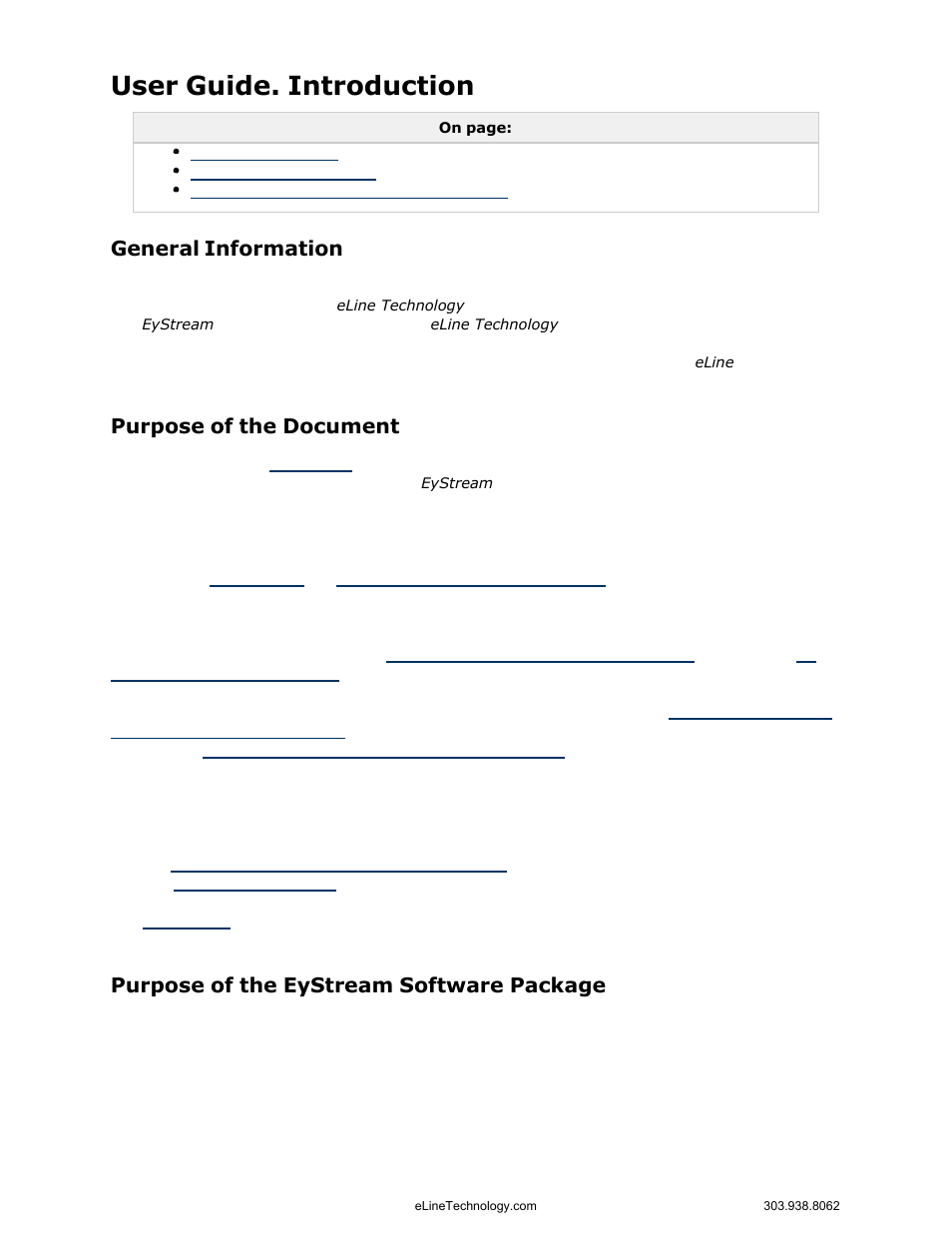 User guide. introduction, General information, Purpose of the document | Purpose of the eystream software package | eLine Technology EYS-VMS eyStream User Manual Part1 User Manual | Page 9 / 100