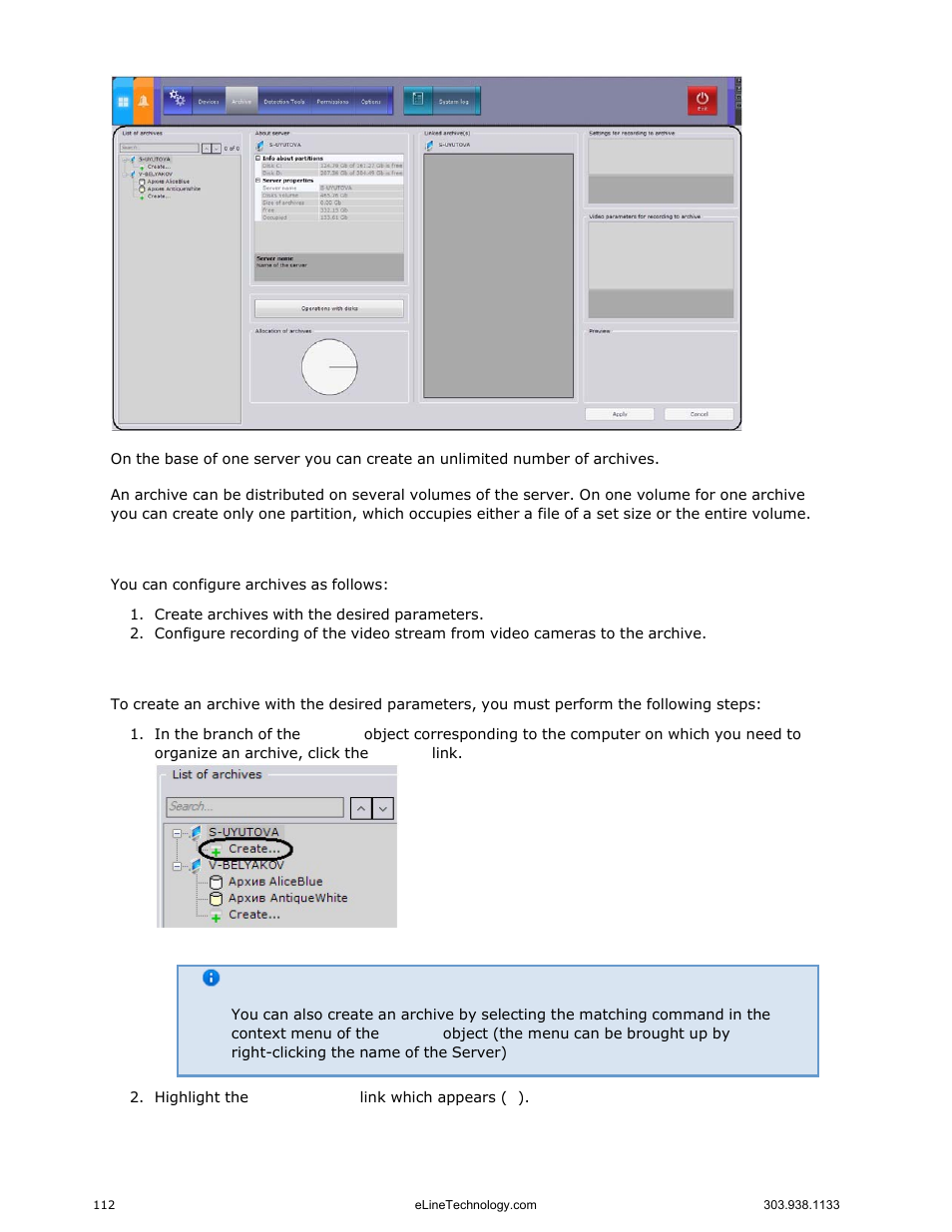 Procedure for configuring archives, Creating archives with the desired parameters | eLine Technology EYS-VMS eyStream User Manual Part2 User Manual | Page 12 / 100