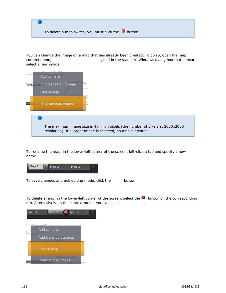 Configuring forensic search in archive, Changing map image, Renaming the map | Deleting a map | eLine Technology EYS-VMS eyStream User Manual Part2 User Manual | Page 36 / 100