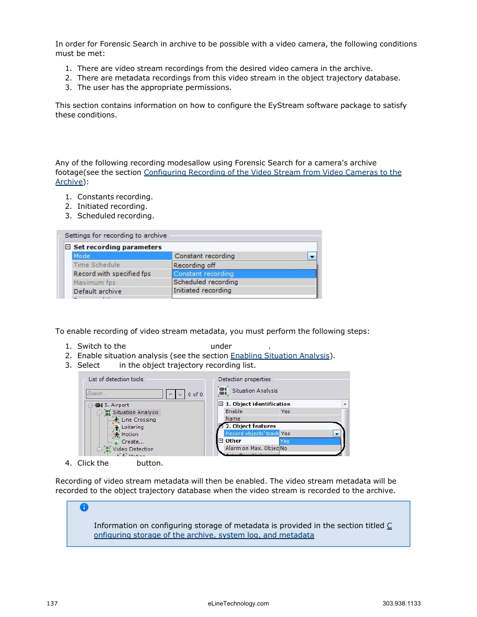 Enabling recording of video stream metadata | eLine Technology EYS-VMS eyStream User Manual Part2 User Manual | Page 37 / 100