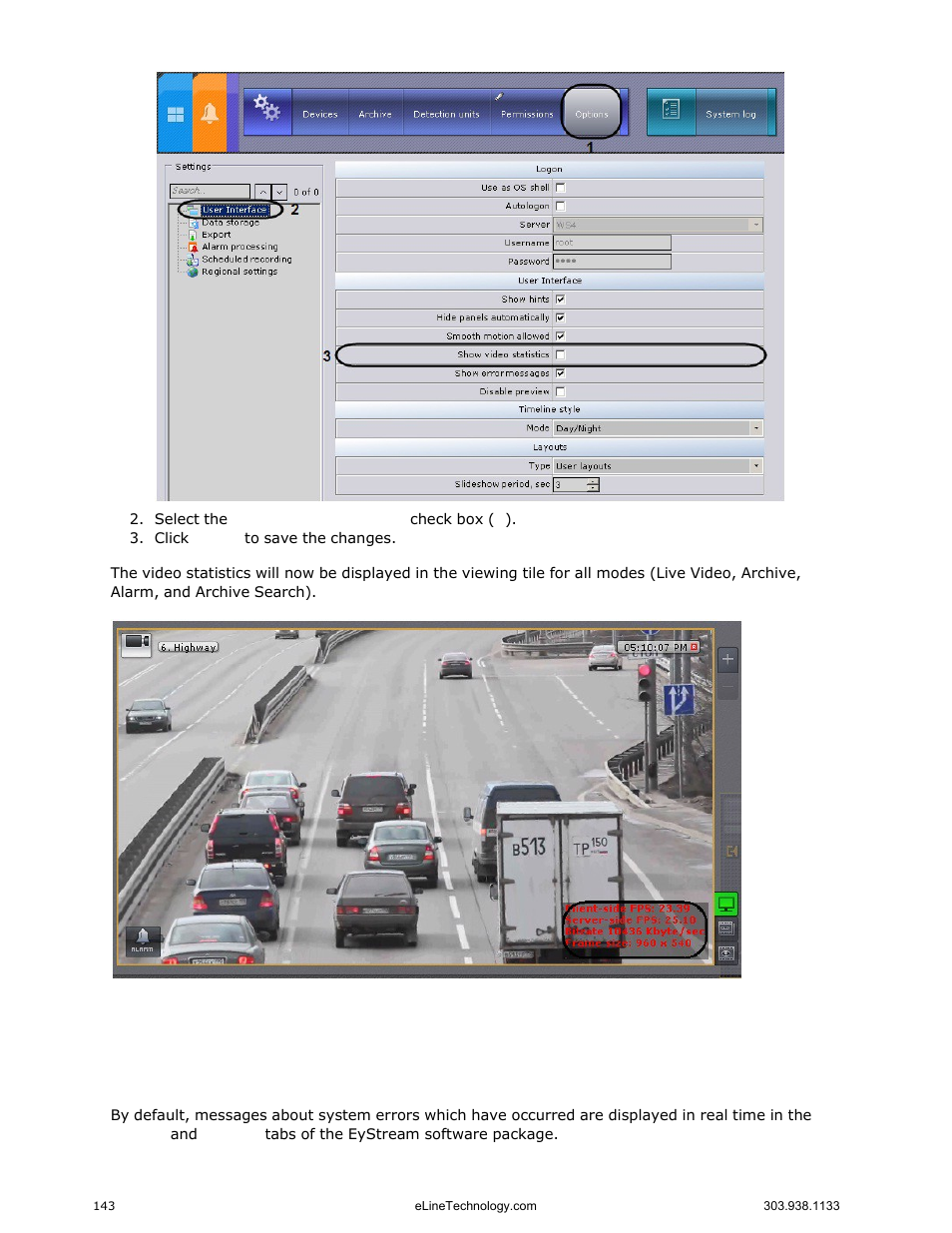 Configuring display of error messages | eLine Technology EYS-VMS eyStream User Manual Part2 User Manual | Page 43 / 100