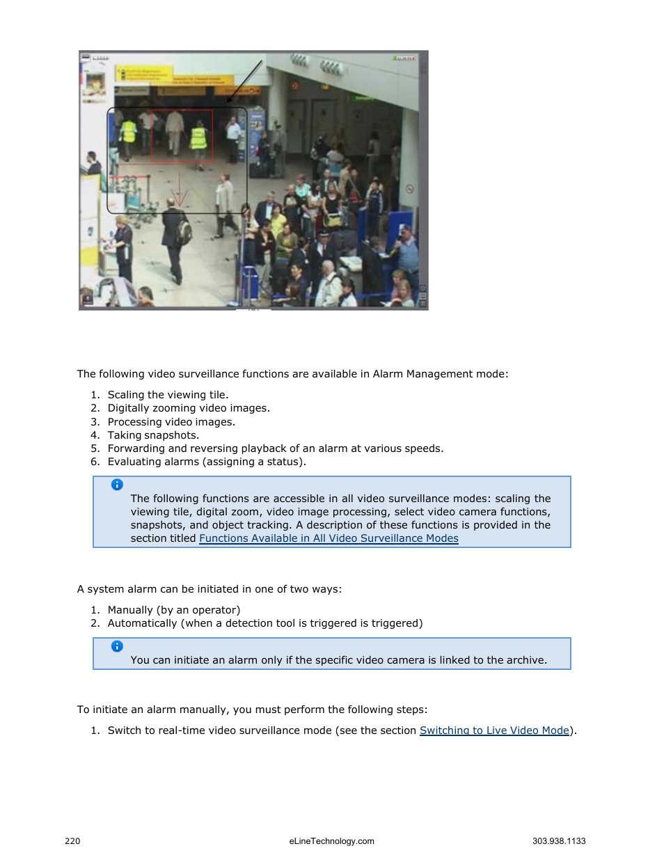 Video surveillance in alarm management mode, Initiating an alarm | eLine Technology EYS-VMS eyStream User Manual Part3 User Manual | Page 20 / 96
