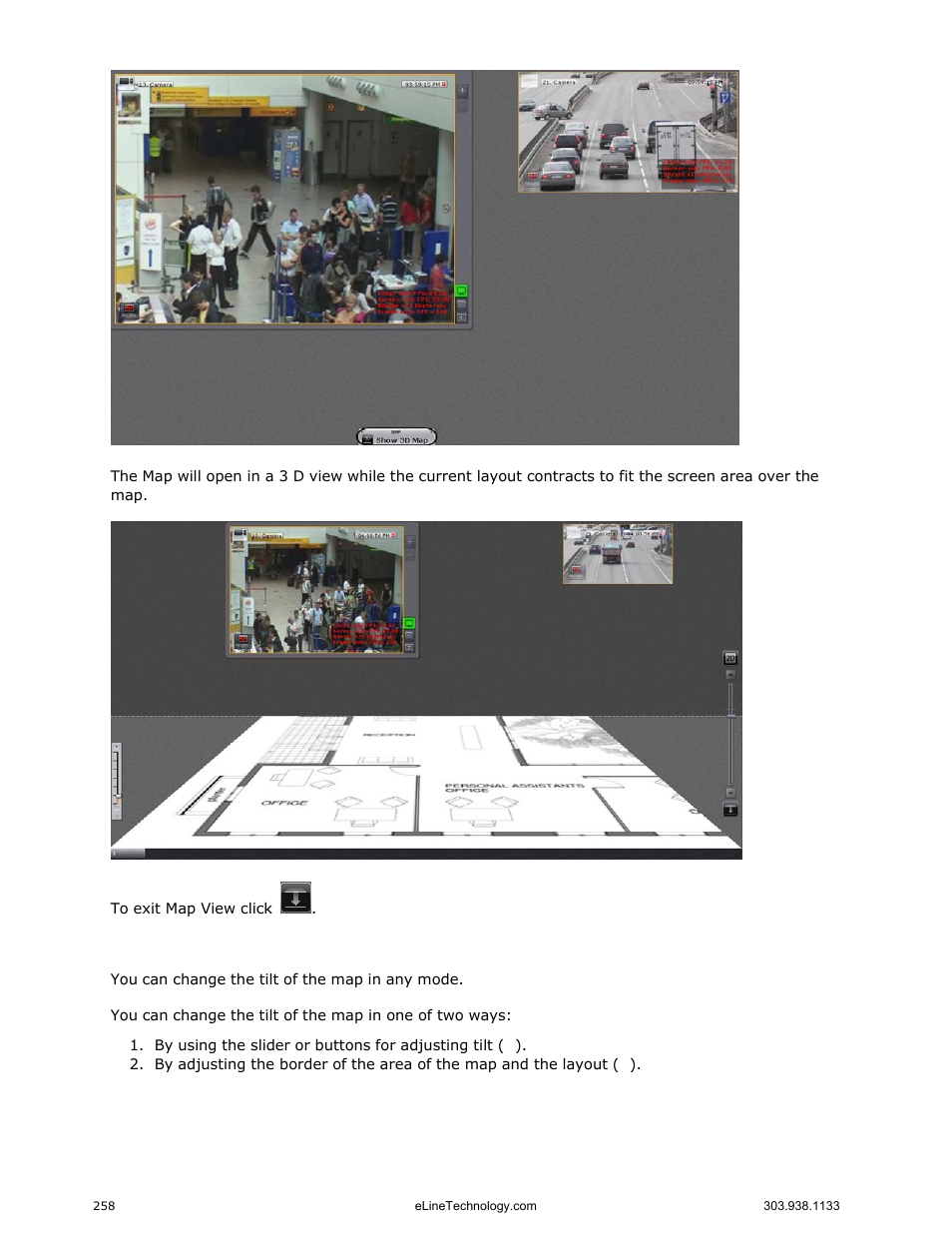 Changing the map tilt | eLine Technology EYS-VMS eyStream User Manual Part3 User Manual | Page 58 / 96