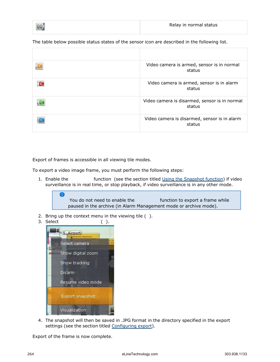Exporting frames and video recordings, Frame export | eLine Technology EYS-VMS eyStream User Manual Part3 User Manual | Page 64 / 96