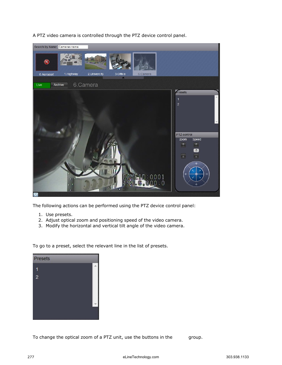 Controlling ptz cameras through the web client | eLine Technology EYS-VMS eyStream User Manual Part3 User Manual | Page 77 / 96