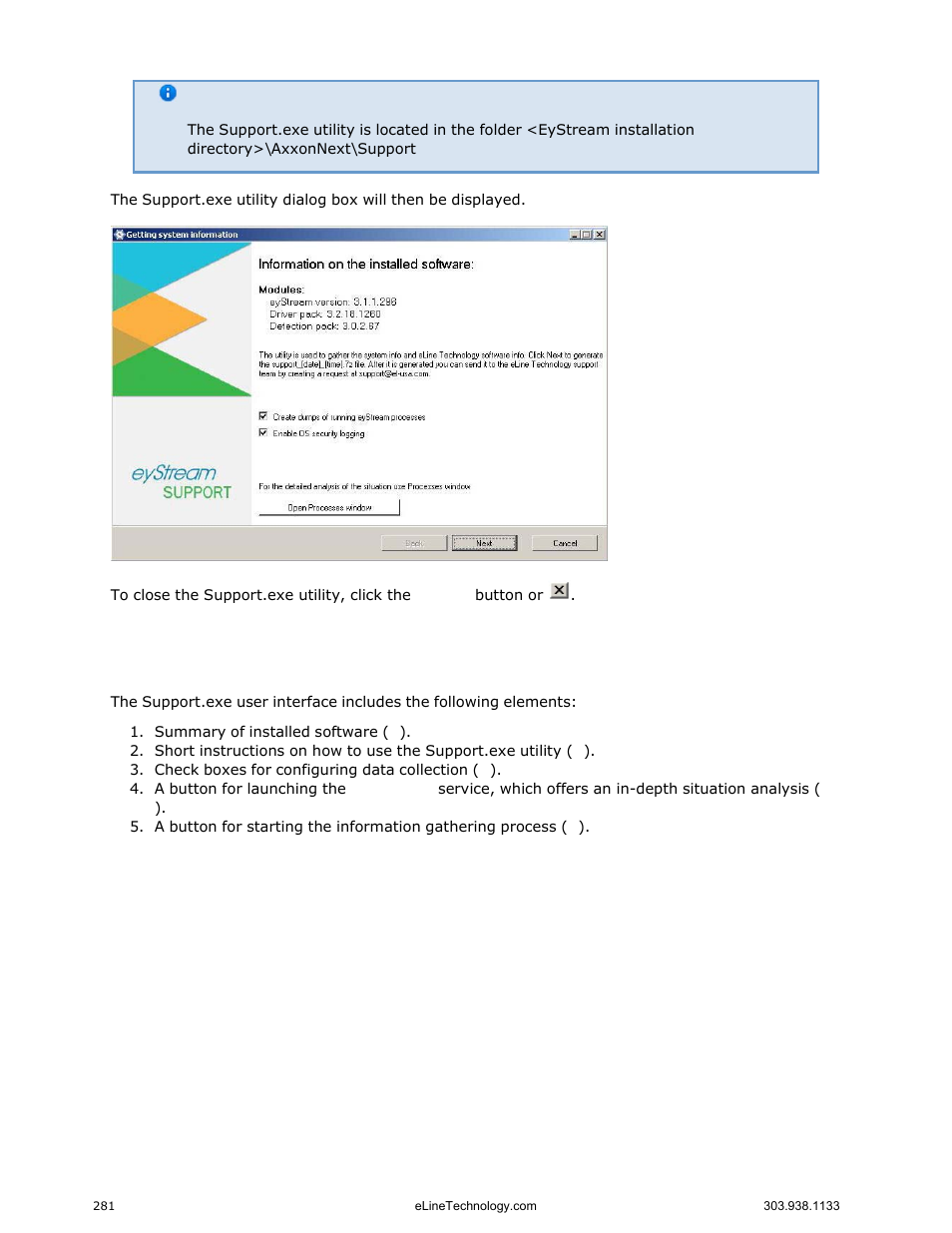 Description of the support.exe utility interface | eLine Technology EYS-VMS eyStream User Manual Part3 User Manual | Page 81 / 96
