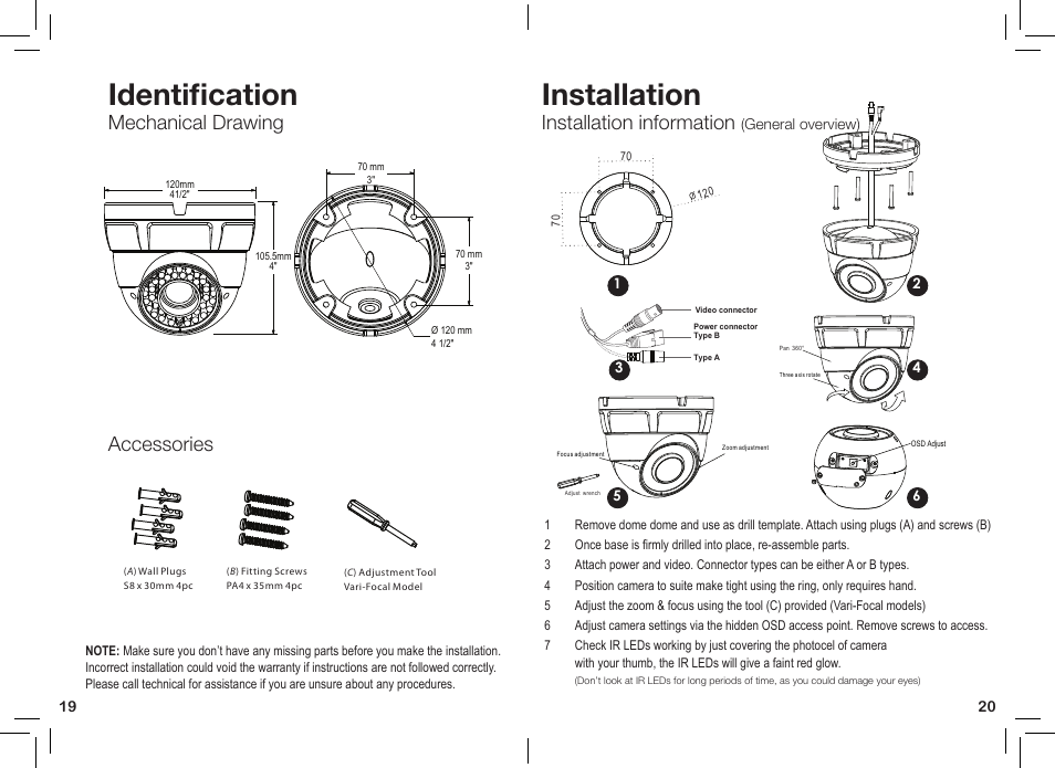 Identification, Installation, Mechanical drawing | Installation information, Accessories | eLine Technology PRO3 Effio E User Manual | Page 11 / 18